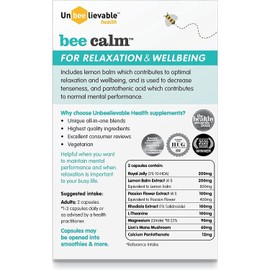 Unbeelievable Health Bee Calm Relaxation and Wellbeing Support - Created by Nutritional Experts – Help Increase Resistance to Stress – Plant Based & Gluten Free (Single Pack)