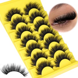 Mink Lashes Fluffy False Eyelashes 18mm Thick Fake Lashes 3D Volume Cat Eye Lashes Wispy False Lashes Natural Look Like Lash Extension 7 Pairs Pack
