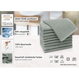 ZOLLNER Set of 10 Guest Towels in 30 x 50 cm – Absorbent and Soft Guest Towels in Light Grey – with Practical Hanger – Washable up to 60 °C – Cotton – Hotel Quality