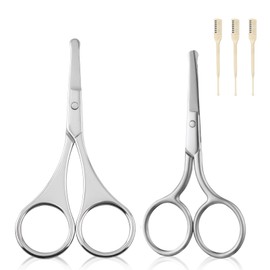 Pack of 2 Nose Hair Scissors and 3 Nose Hair Trimmers with Comb Teeth Nose Scissors Stainless Steel Nose Hair Scissors Universal Round Tip Nose Hair Scissors Suitable for Hair Eyelashes Beard and Nose