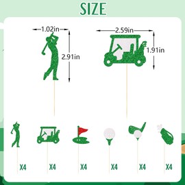 Golf Cupcake Toppers, Golf Birthday Party Decorations, Golf Decor, Let's Par-Tee, Golf Party Decorations, Green and Silver Glitter, 24Pcs