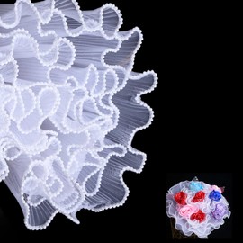 Huipalon 4 Yard Flower Wrapping Paper with Pearl Edge, White Flower Bouquet Wrapping Paper, 28cm Wide Wrinkled Wavy Yarn for Wedding Birthday Flower Bouquet Gift Packaging