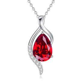 FANCIME July Birthstone Necklace for Women Teardrop Ruby Necklace S925 Sterling Silver Gentle Love Birthday Gifts for Mom Women, 16"+2" Inches