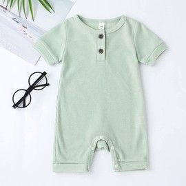 Arleysh Mameluco de algodón y lino sin mangas con volantes para recién nacidos, para primavera y verano, Greenwaff, 0-3 meses