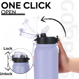 GOPPUS 600ml/20oz Edelstahl Wasserflasche mit Strohhalm Trinkflasche Sport Thermosflasche Auslaufsicher Flasche Water Bottle with Straw Thermoflasche Kohlensäure Geeignet BPA-frei Trinkflasche