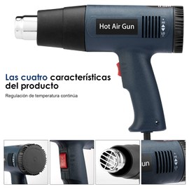 Pistola de Aire Caliente de 2000W, Pistola de Calor con Control de Temperatura Variable (60 ℃ -600 ℃) con Interruptor de 2 Posiciones, para Manualidades, Contracción de PVC, Decapado de Pintura
