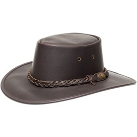 Squashy Full Grain Cowhide Leather Hat (S, Brown)