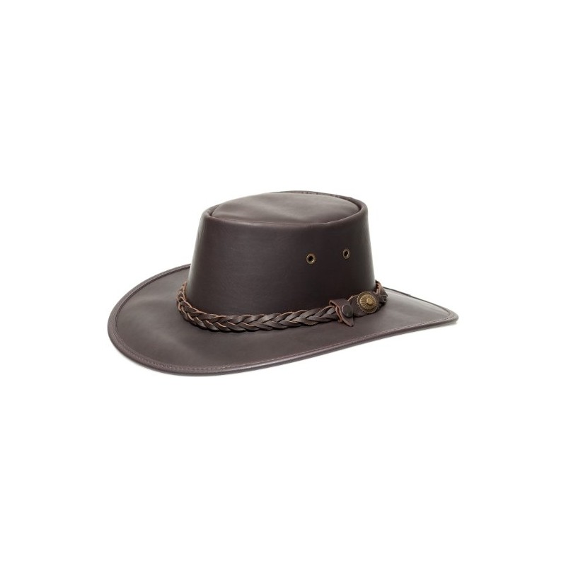 Squashy Full Grain Cowhide Leather Hat (S, Brown)