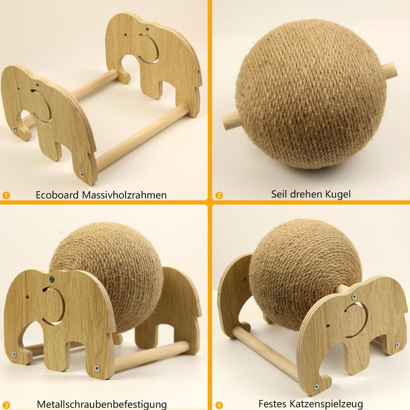Interactive Wooden Scratch and Exercise Toy - Natural Sisal Scratching