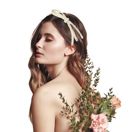 Skinny Leather Bow Headbands for Women, Bowknot Headbands for Women, Thin Braided Leather Headbands Lightweight Leather Headbands with Bow, Bowknot Hairband Hair Hoop for Women Girls,White