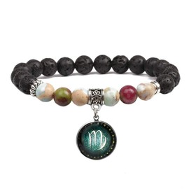 Pulsera clásico de constelación de piedra de lava negra elástica hecha a mano con abalorio de piedra natural para mujeres y niñas