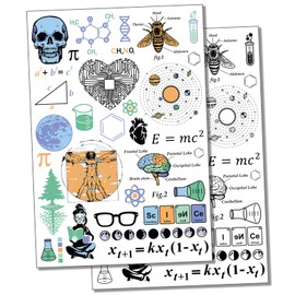 Nerdy Science Math Geek Temporary Tattoo Water Resistant Fake Body Art Set Collection - Color (One Sheet)