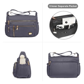 NPBAG Crossbody Bag for Women, Nylon Shoulder Purse Handbag Messenger Bag, Trendy Pocketbooks, Waterproof and Multi-Pockets (Grey)