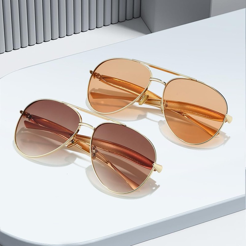 Retro Gold Aviator Sunglasses for Women Men Classic Shades Metal