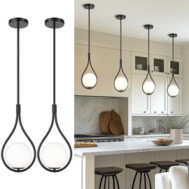 AUTELO 2 Pack Pendant Lights Kitchen Island, Modern Pendant Lights in Black Finish with Milky White Globe Glass, Black Pendant Light Fixtures, 1-Light Hanging Lamp for Kitchen Island H9377 MGBK-2PK