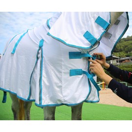 Gallopoff Horse Fly Sheet with Detachable Neck Cover & Belly Wrap, Adjustable Fly Sheet for Horses, Equine Airflow Mesh Summer Flysheet White 81