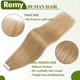 Tape In Human Hair Extension 14" Dark Blonde 20pcs 30g Set Remy Tape In Hair With Invisible Double Side Tape Silky Straight Skin Weft Brazilian Hair Seamless Glue (14",#27)