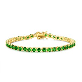 FANCIME 14K Gold Plated Women's Tennis Bracelet with Synthetic Gemstone, Birthstone Gift Jewellery for Her Ladies Girls, Length 19 cm, Sterling Silver, Emerald