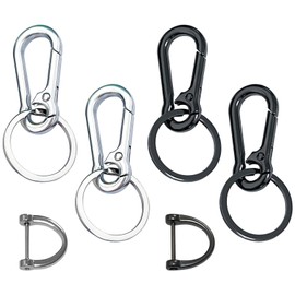 Carabiner Key Ring Pack of 4 Carabiner Hooks Small Black Carabiner Suitable for Camping and Daily Use with 2 Horseshoe Buckles (Gun Colour + Silver)