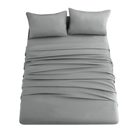Ghooss 4 Piece Bed Sheet Set with Deep Pocket-Microfiber Bedding Super Soft Sheets-Wrinkle, Fade Free, Stain Resistant-Gray,Full