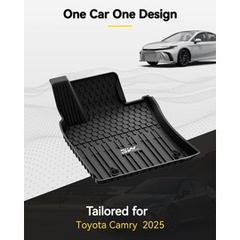 3W Floor Mats & Cargo Liner for Toyota Camry 2025(Include Hybrid) TPE All Weather Custom Fit Floor Liner, 1st and,2nd Row &Trunk Mat, Black