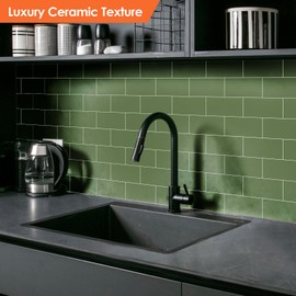 OYASIMI Effortless Elegance 10 Sheet Peel and Stick Backsplash, Self Sticky Adhensive Soft-Glossy Marble Tile, 12'' Green Subway Tile for Kitchen Wall, Waterproof Stick on Backsplash for Bathroom