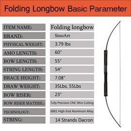 SinoArt 59" Folding Bow Black Alloy Archery Bow Right Hand for Hunting or Target (35Lbs)