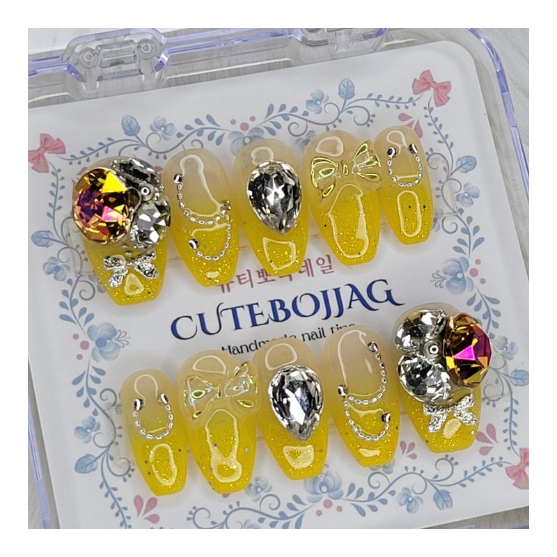 Yellow Glem Handmade Nail Tips - Almond S / 옐로우