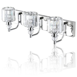 Ralbay Crystal Vanity Light Fixtures 3 Light Modern Crystal Bathroom Lights Fixtures Over Mirror Stainless Steel Chrome Vanity Light for Bathroom Wall Lights Fixtures