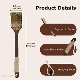 Shower Back Scrubber with Curved Long Handle Medium-Hard Natural Boar Bristles Back Scrubber for Shower for Men and Women Body Brush Exfoliator Set with Foot File(2 Pack)