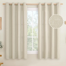 LAMIT Natural Linen Textured Curtains 63 inches Long for Bedroom, Grommet Thermal Insulated Light Filtering Curtains Burlap Window Panels for Living Room/Farmhouse, Set of 2 Panels, W52 x L63