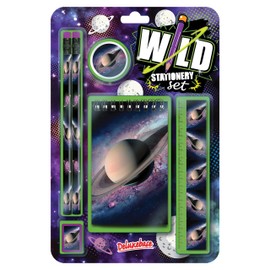 Wild Stationery Set - Space from Deluxebase. These cool school stationary sets for boys include 2 pencils, eraser, sharpener, ruler and notebook