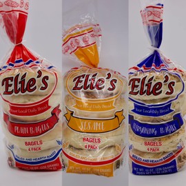 Mixed Case of Elie's Bagels 6 packs per case 4 bagels per pack- 8 Plain, 8 Everything & 8 Sesame-24 total Bagels.