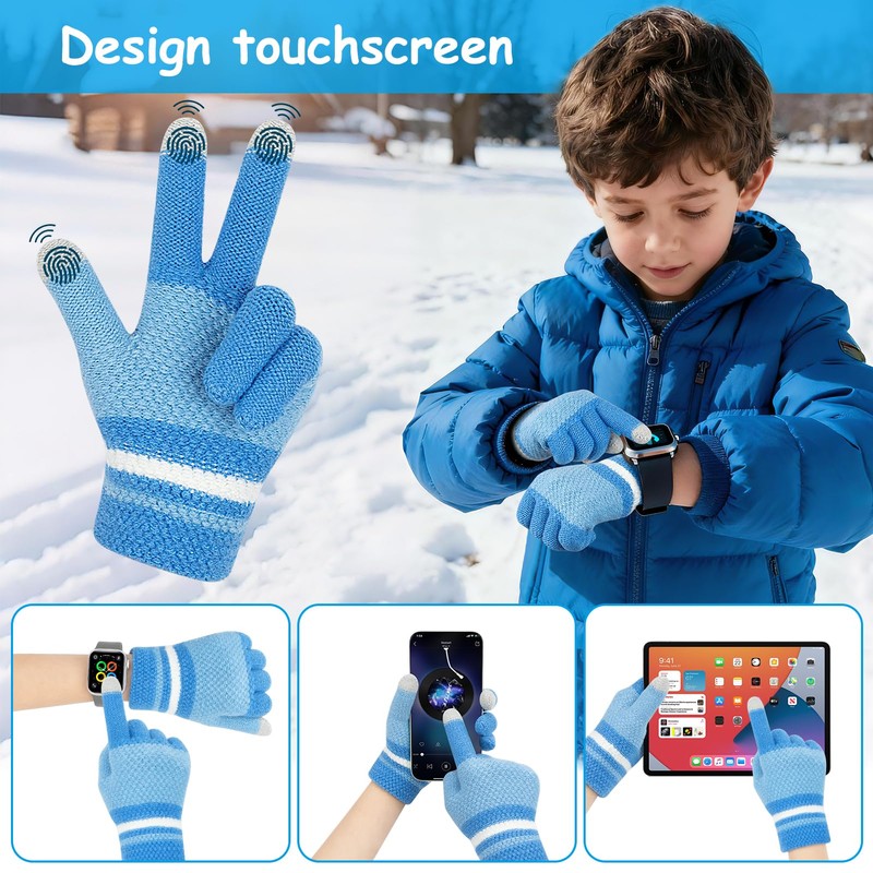 Kiiwah 3 Paia Guanti Invernali a Dita Bambini, Guanti in