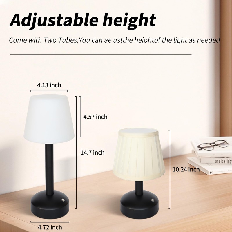Mr.White Rechargeable Cordless Table Lamp with Fabric Lampshade & Adjustable