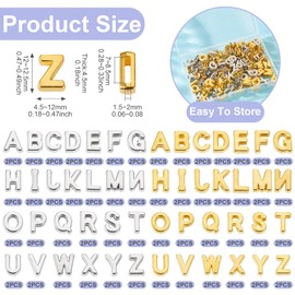 Boutigem 104Pcs Acrylic Letter Beads Golden Silver Slide Alphabet Blocks Plated Flatback Initial Capital Letter A-Z Loose Spacer Beads for DIY Crafts Friendship Bracelet Necklace Jewelry Making
