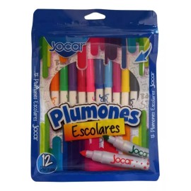 Jocar 24 Plumones Escolares Punta Mediana Colores Divertidos