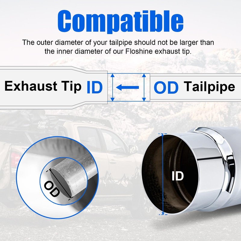 Floshine Diesel Exhaust Elbow Tip, Side Exit Exhaust Tip, chromed