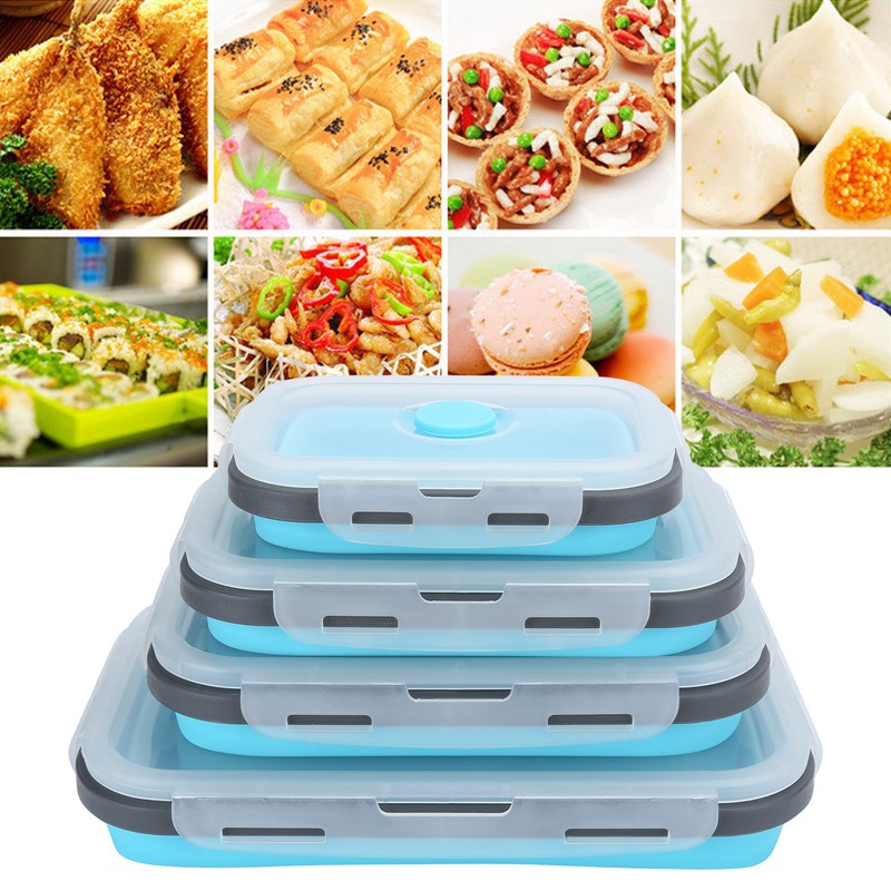 4Pcs/Set Silicone Lunch Box Collapsible Food Storage Container Bento Box