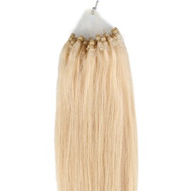 Loop Micro Ring Remy Human Hair Extension Straight Color Bleach Blonde #613 18 inch 50 Strands 0.5g/strand