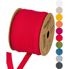 Halbach Seidenbänder Cotton Ribbon 10 mm x 30 m, Ribbons for Crafts Sold by The Metre, Fabric Ribbon for Decorations, Woven Ribbon 100% Cotton DIY Crafts, Bias Tape Sewing Work, Colour: Red, 24500