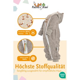 Fuchs & Kiwi Walkoverall Baby - Natural Virgin Wool & Jersey Lining - Oeko-Tex, Skin-Friendly - Handmade in Berlin - Wollwalk Overall Baby & Toddler - Winter & Autumn, Sand with fuchsi cream