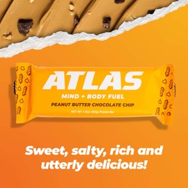 Atlas Protein Bar, 20g Protein, 1g Sugar, Clean Ingredients, Gluten Free, Peanut Butter Chocolate Chip (12 Count, Pack of 1)