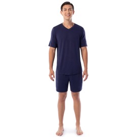 Fruit of the Loom Men's 360 Stretch Sleeve V-Neck Top and Short Sleep Pajama Set, Navy