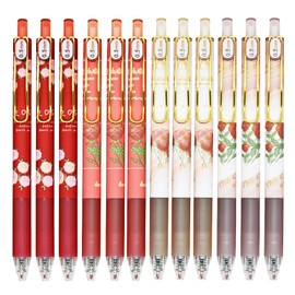 Maydahui 12 Pcs Retractable Red Rose Gel Pens with Gold Pocket Clip Romantic Pink Rose Flower Floral Rollerball Pens Black Ink for Girls Women Office Shcool Birthday Party Gift