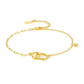 ZHOU LIU FU Sterling Silver Bracelet Circle Double Infinity Bracelet Beaded Chain Bracelet Friendship for Women Mom Lover Gold Jewelry Birthday Aniversary 6.3-7.5Inch/16+3cm