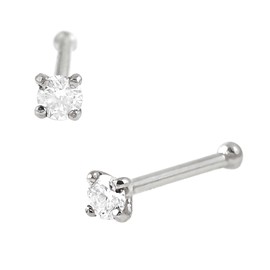 Solid 14Kt Gold Moissanite Stud Nose Ring - 22G Nose Bone Stud - Ball End Nose Ring - April Birthstone Nose Stud, Metal, moissanite