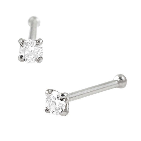 Solid 14Kt Gold Moissanite Stud Nose Ring - 22G Nose