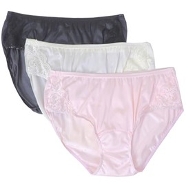 Shadowline Women's Underwear Nylon Hipster Panty with Lace Insert 3 Pack, Blush/Ivory/Black, 8