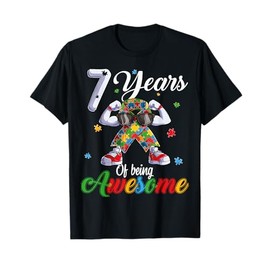 Seven 7 Years Autistic Boy Girl Birthday Autism Puzzle Piece T-Shirt